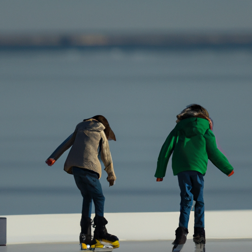 ילדים מחליקים על הקרח ליד האוקיינוס