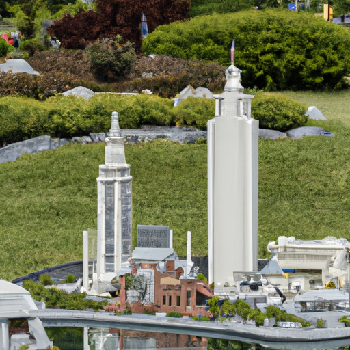 צילום פנורמי של מינילנד ארה"ב, הכולל העתקים של LEGO בעיצוב מורכב של ציוני דרך מפורסמים
