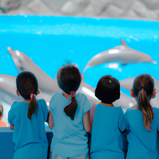 קבוצת ילדים המשתתפים בתכנית חינוכית במופע הדולפינים