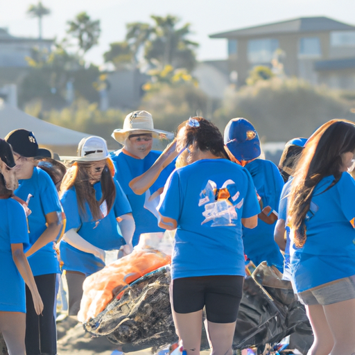 מתנדבים ואנשי צוות המשתתפים בניקוי חופים שמארגן SeaWorld