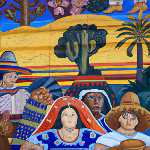 ציור קיר צבעוני המציג את התרבויות המגוונות של דרום קליפורניה