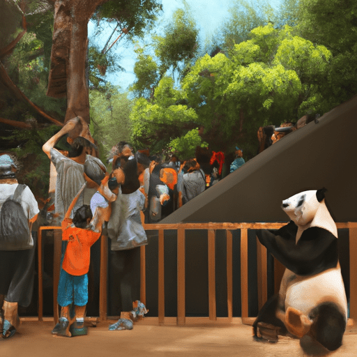 מבקרים צופים בפנדה שובבה בגן החיות של סן דייגו