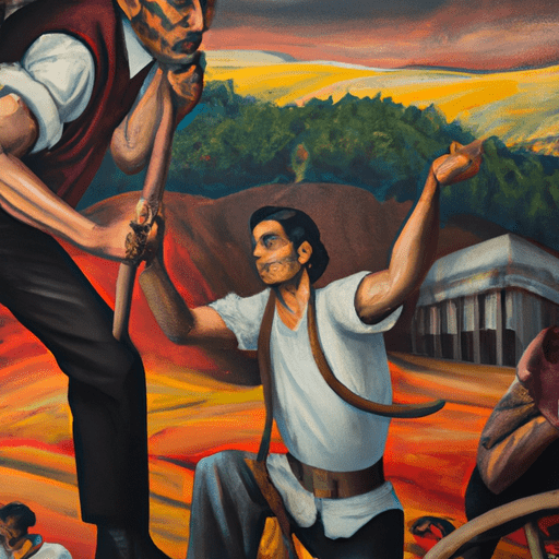 תקריב של ציור קיר רב עוצמה המתאר את המאבק על אדמה וזכויות