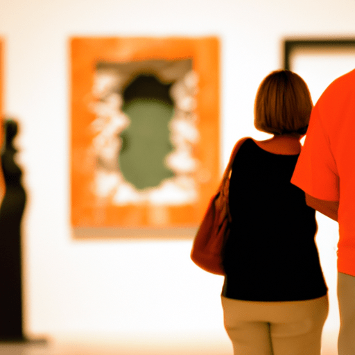 מבקרים מתפעלים מתערוכת אמנות במוזיאון בסן דייגו