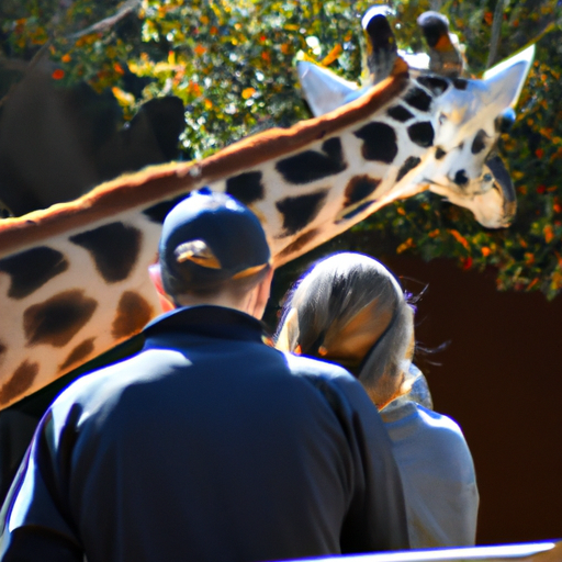 משפחה שנהנית ממפגש מקרוב עם ג'ירפה בגן החיות של סן דייגו