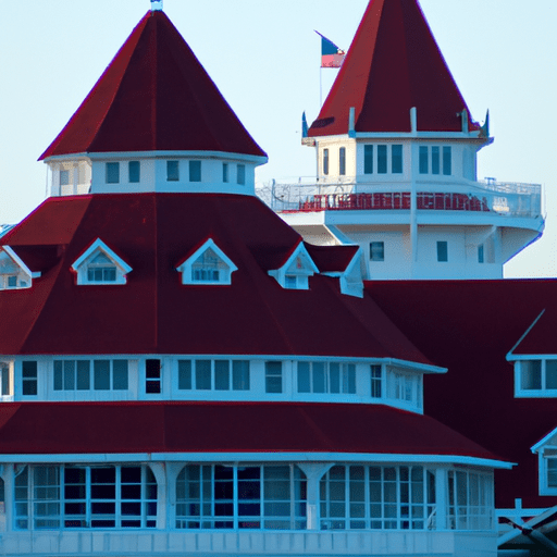נוף חיצוני מדהים של מלון דל קורונדו עם הגג האדום המיוחד שלו