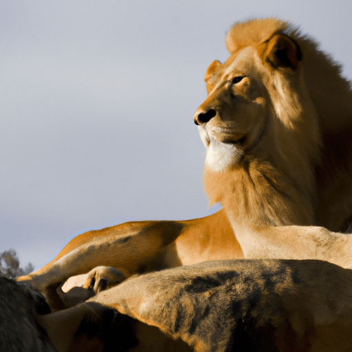 אריה מלכותי מתחמם בשמש על מחשוף סלע