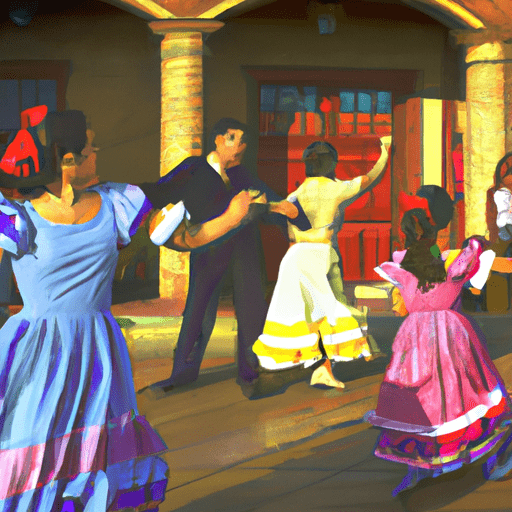 משפחות המשתתפות בריקוד מקסיקני מסורתי בעיר העתיקה של סן דייגו