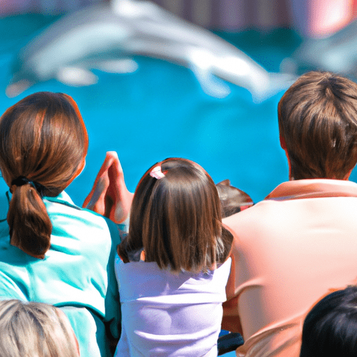 משפחה צופה במופע דולפינים מרגש ב-SeaWorld