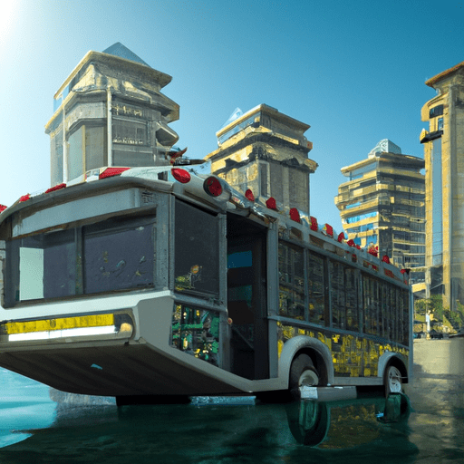 אוטובוס אמפיבי נוסע ברחובות סן דייגו.